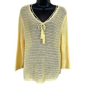 Chicos Canary Yellow Loose Open Knit Sweater